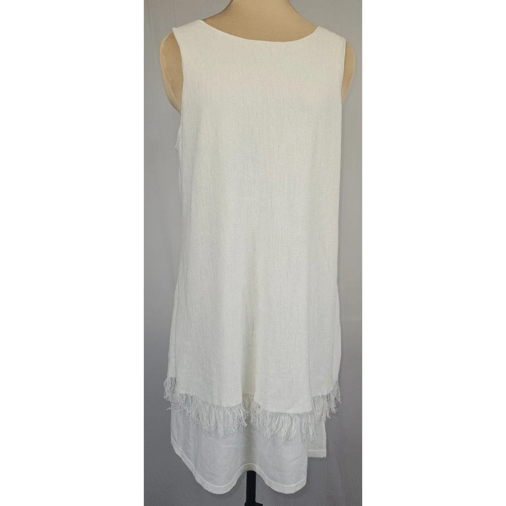 Theory Jurinzi Fringe Hem Dress Ivory Linen Blend Sleeveless‎ Shift L Minimalist